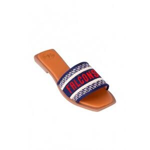 NEW MAKER'S women's falcons slide sandal in navy, red, and white
